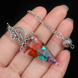 Chips Gemstone Tree of Life Resin Pendulum - Orgone Healing Dowsing Tool with Silver Chain for Divination, Hypnosis & Reiki - Spiritual Gemstone Gift for Wealth & Positivity