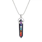 7 Chakra Crystal Point Pendant, Natural Stone Double Terminated Crystal Wand Pendant Chakra Healing Jewelry