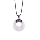 Boho Hollow Circle Donut Gemstone Pendant, Vintage Crown Metal Cap Natural Stone Charm, Handmade Jewelry Making Supply