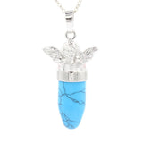 Angel Crystal Bullet Pendant Silver Plated Natural Stone Guardian Angel Charm for Reiki Chakra Necklace Making