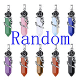 Vintage Rose Wrapped Crystal Quartz Pendant • Hexagonal Bullet Stone Charm • Gothic Floral Healing Crystal Keychain Jewelry