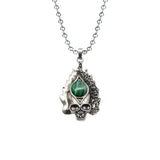 Gothic Flame Skull Pendant Necklace • Stainless Steel Ball Chain with Natural Gemstone Ball • Punk Hip Hop Skeleton Rocker Jewelry for Men Women