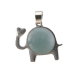 Lucky Elephant Crystal Holder Pendant • Retro Silver Animal Amulet with Natural Gemstone Sphere • Unisex Spiritual Wisdom Totem Jewelry Gift