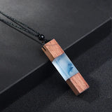 Creative Tie Shape Natural Wood Pendant Necklace, Three‑Color Red Blue Wood Splicing Pendant with Adjustable Black Cord, Handmade Boho Unisex Jewelry