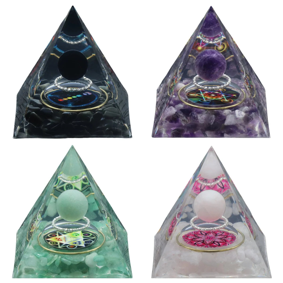 Gemstone Solar Sphere Orgone Pyramid 60MM for Home Office Feng Shui Decor & Spiritual Gifts