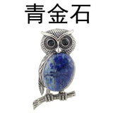 Antique Silver Owl On Branch Natural Gemstone Pendant Oval Chakra Healing Crystal Owl Charm for DIY Necklace Jewelry Making