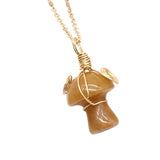 15×20mm Gold Wire-Wrapped Mushroom Crystal Necklace, Natural Gemstone Pendant with Chain
