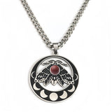 Vintage Moth Moon Phase Necklace - Gothic Stainless Steel Gemstone Amulet - Witchy Celestial Insect Jewelry for Women & Men