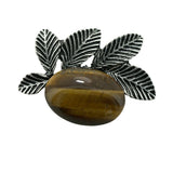 Natural Healing Stone & Antique Silver Leaf Brooch Pendant - Dual Use Statement Charm