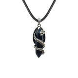 Vintage Guardian Dragon Crystal Necklace • Hexagonal Bullet Stone Wand Charm • Boho Black Rope Cord Healing Quartz Unisex Amulet