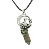Gothic Star Moon Cat Crystal Necklace, Natural Gemstone Hexagonal Point Pendant, Vintage Silver Crescent Moon Choker with Black Cord for Women