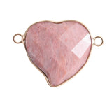 Faceted Gemstone Heart Connector for Jewelry Making 25mm Stone Pendant Links with Double Loops Wrapped with Brass Edge
