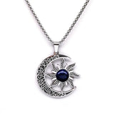 Vintage Stainless Steel Sun Moon Pendant Gemstone Necklace Celestial Jewelry  Spiritual Protection Gift for Men & Women