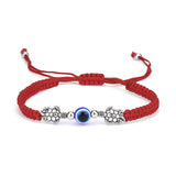 Adjustable Evil Eye Braided Rope Bracelet with Silver Elephant Charm Turkish Lucky Protection Red Black Blue String Bracelets for Women Men Amulet Jewelry
