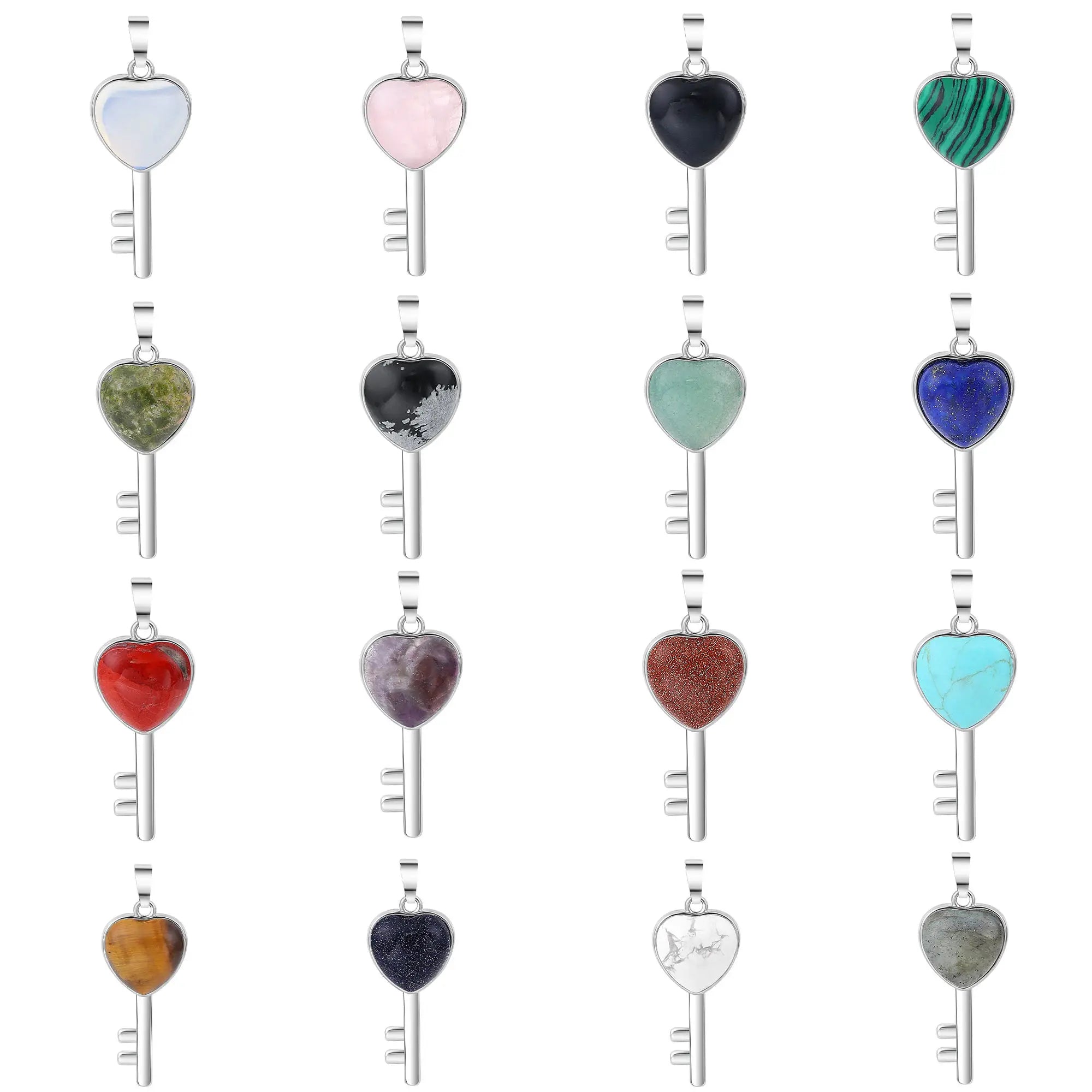 Natural Crystal Heart Key Keychain, Chakra Healing Gemstone Keyring for Car Keys & Bag Charm