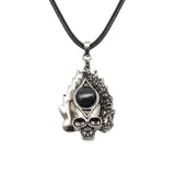 Dark Culture Silver Skull Fire Amulet Necklace • Vintage Biker Flame Skeleton Crystal Holder Pendant • Unisex Hip Hop Streetwear Jewelry