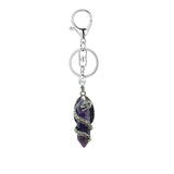 Natural Crystal Dragon Keychain • Antique Silver Dragon Wrapped Hexagonal Point Keyring • Gothic Punk Healing Gemstone Purse Bag Charm Giftv