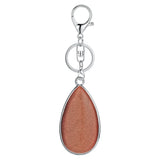 Natural Stone Teardrop Bezel Wrapped Key Chain, Water‑Drop Shaped Gem Charm Chakra Reiki Healing Crystal Keyring for Bag Accessory