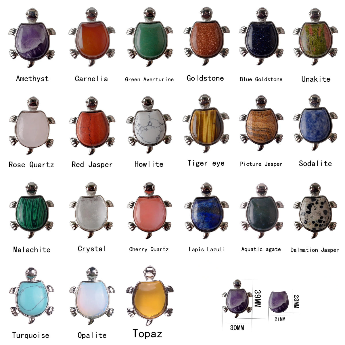 Natural Crystal Turtle Pendant Necklace, Mixed Chakra Healing Stone Tortoise Charm, Reiki Gemstone Longevity Turtle Jewelry Gift for Women Men