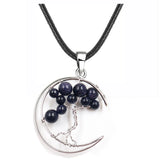 Crescent Moon Tree of Life Pendant Necklace, Natural Crystal Gemstone Chakra Healing Stone Necklace, Handmade Wire Wrapped Crystal Life Tree Jewelry Gift for Women