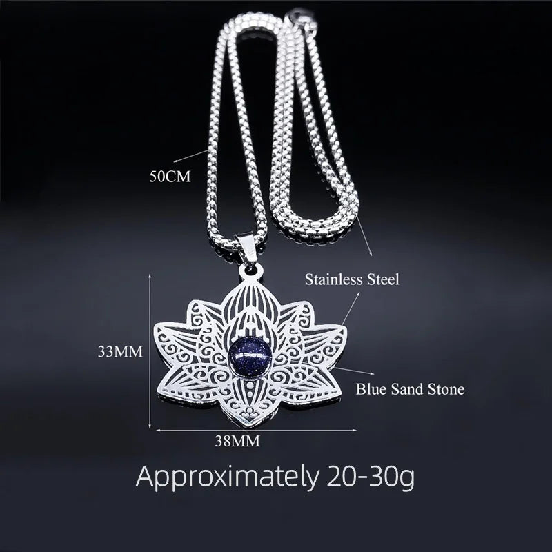 Stainless Steel Vintage Link Chain Custom Jewelry Bohemian Style Lotus Flower Jewelry for Women Necklace