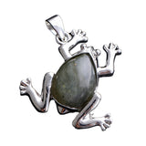 Natural Gemstone Frog Pendant Silver‑Tone Alloy Animal Charm Teardrop Inlaid Crystal Stone 25x27mm Chakra Reiki Healing Pendant for DIY Necklace Jewelry
