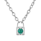 Fashionable Alloy Love Heart Lock with Natural Crystal Gemstone Charm Pendant Necklace Alloy Oval Chain Necklace