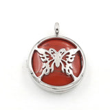 Silver Plated Hollow Butterfly Pendant Natural Round Cabochon Gemstone Inlay Charm for DIY Necklace Jewelry Making