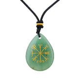 Norse Viking Compass Pendant | 33mm Natural Teardrop Crystal Necklace Vegvisir Protection Amulet