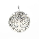 25mm Silver Plated Tree of Life Pendant Natural Round Crystal Inlay Hollow Charm for Chakra Necklace Making