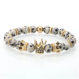 Luxury Crown Charm Bracelet - Natural White Stone Beaded Bracelet Gift for Men & Women