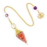 7 Chakra Orgone Pendulum with Lotus Top Gold-Plated Resin Crystal Pendulum with Chain for Divination Healing Witchcraft