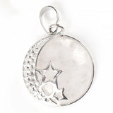 Moon & Star Celestial Natural Gemstone Round Pendant, Silver‑Tone Hollow Star Crescent Moon Frame Crystal Stone Charm for Handmade Necklaces