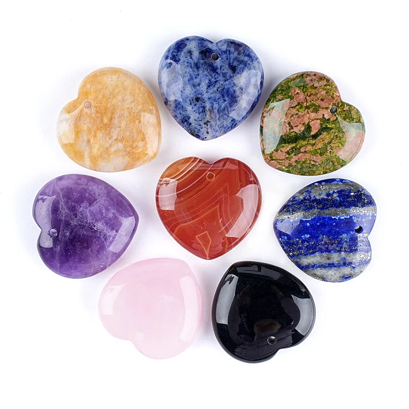 30MM Heart Crystal Gemstone Charms with Hole Punk Style Love Shaped Pendant DIY to Make Necklace & Keychain