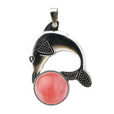 Bohemian Silver Marine Dolphin Gemstone Amulet • Cute Sea Animal Crystal Sphere Holder Charm • Unisex Coastal Beach Lover Jewelry Gift