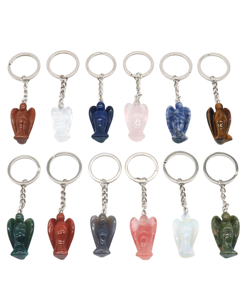 Handmade Craved 1.5Inch Angel Gemstone Pendant Charms Keychain #KC1531s-35MM-A1
