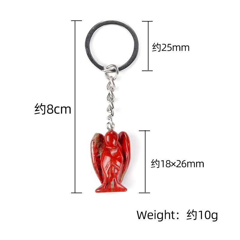 Handmade Craved 1.0Inch Gemstone Angel Pendant Charms Keychain #KC1531