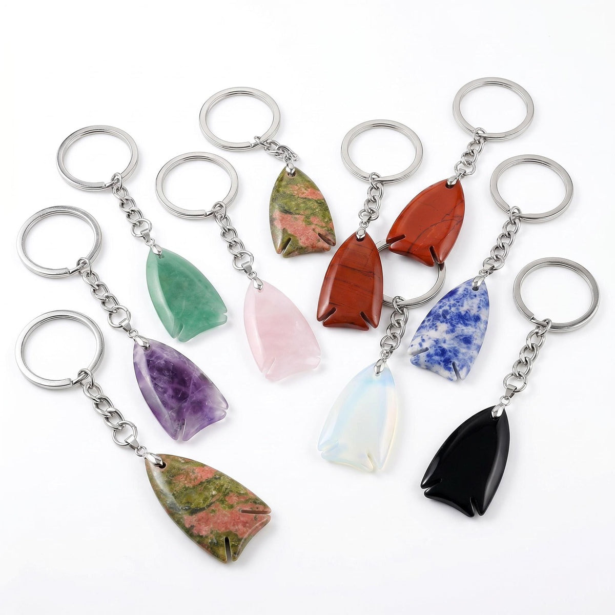 Handmade Crystal Fish Keychain #KC2016  Natural Gemstone Talisman for Abundance & Protection, Elegant Accessory for Everyday Luck & Positive Energy