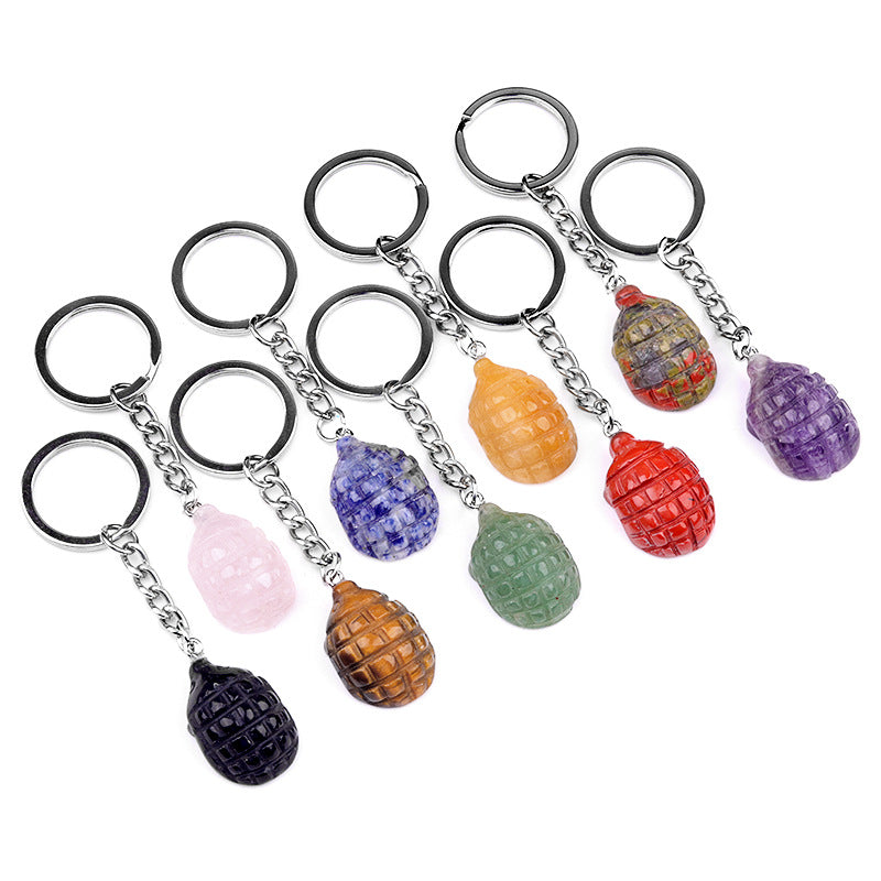 1Inch Handmade Carved Gemstone Hedgehog Pendant Keychain #KC2308S-A1