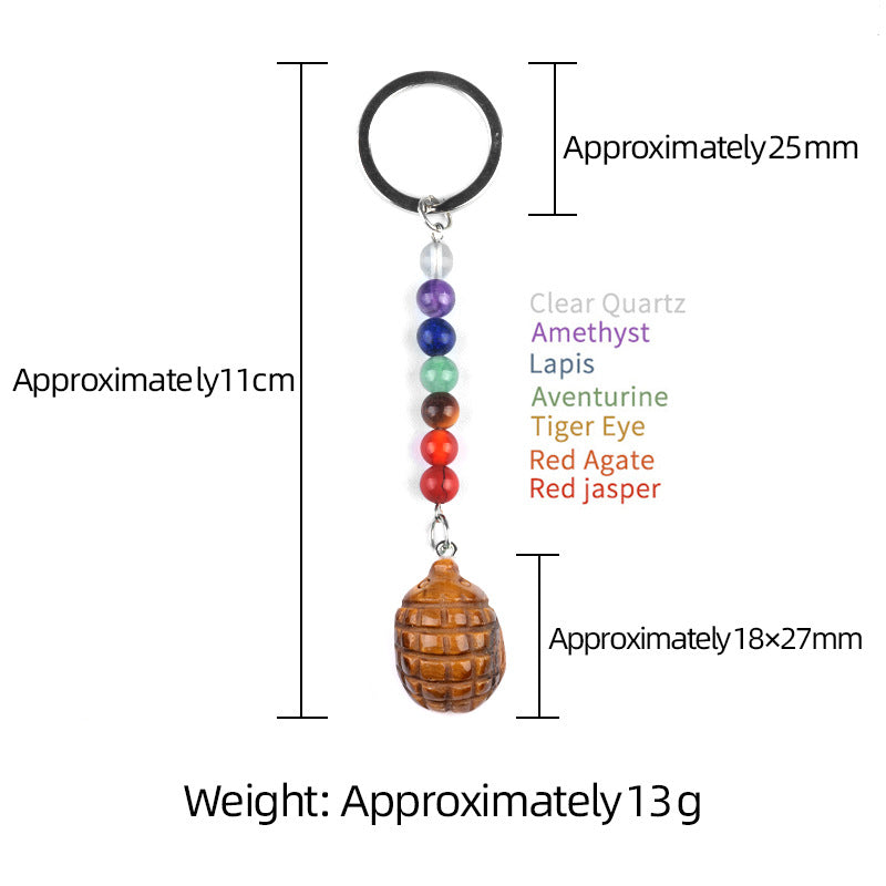 1Inch Gemstone Hedgehog Pendant Keychain 7 Chakra Beads Chain #KC2308S-A4