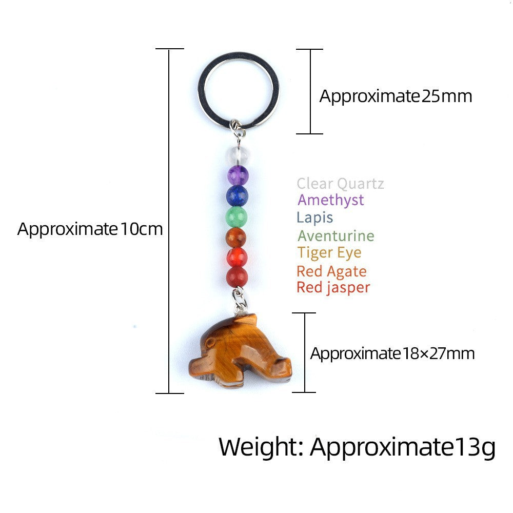 1.0Inch DolphinPendant Keychain 7 Chakra Beads Chain #KC2310S-A4