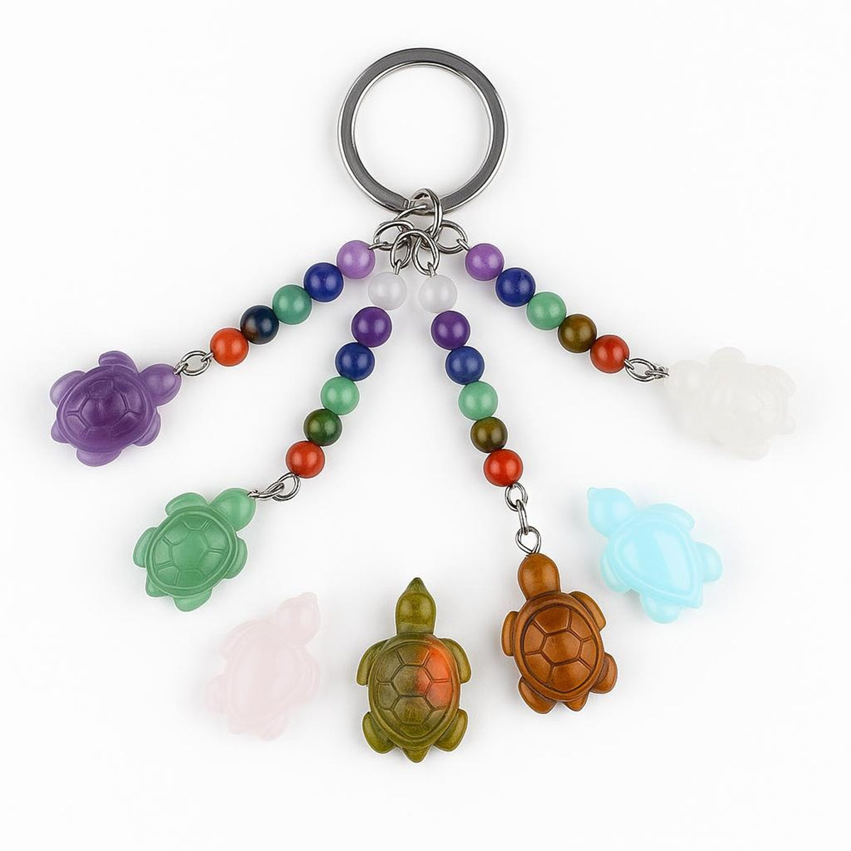 1.0Inch Tortoise Gemstone Pendant Keychain 7 Chakra Beads Chain #KC2311S-A4