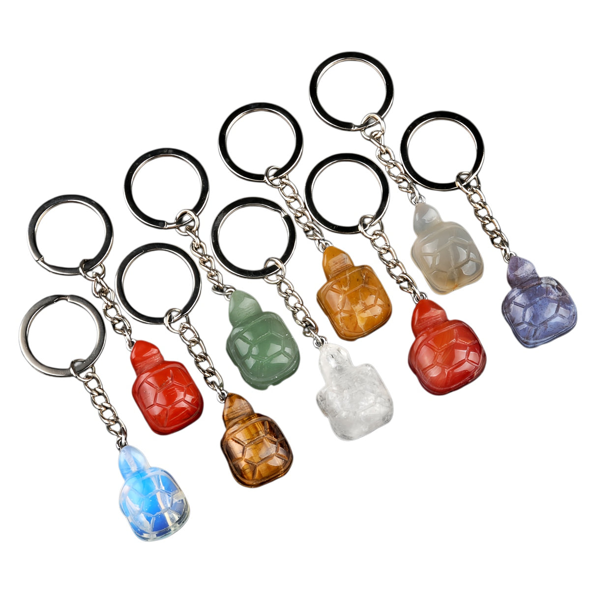 Gemstone Tortoise Keychain - Healing Crystal Bag Charm