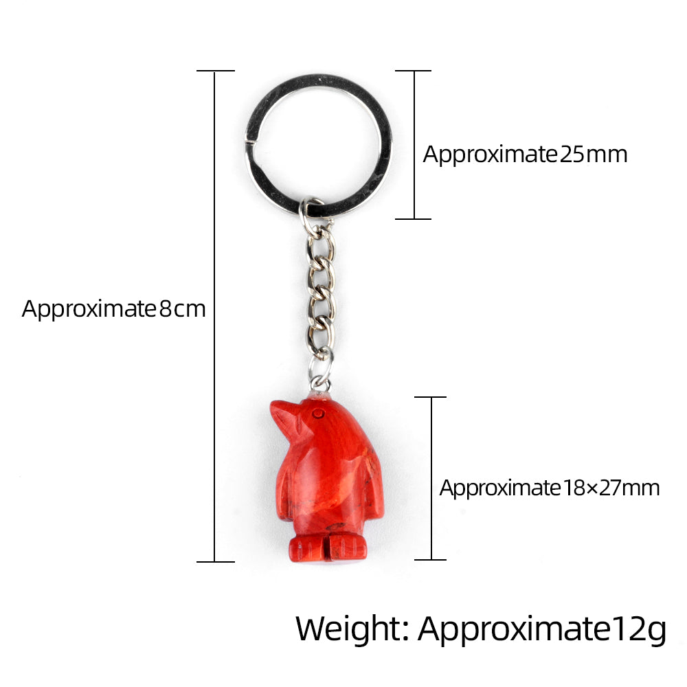 1.0 Inch Hand-Carved Gemstone Penguin Pendant Keychain#KC2313S-A1