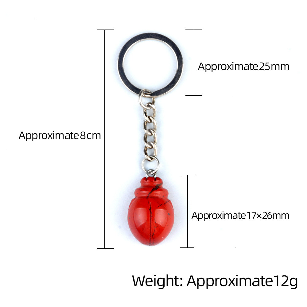 1.0Inch Hand Carved Beetle Gemstone Pendant Animal Keychain #KC2315S-A1
