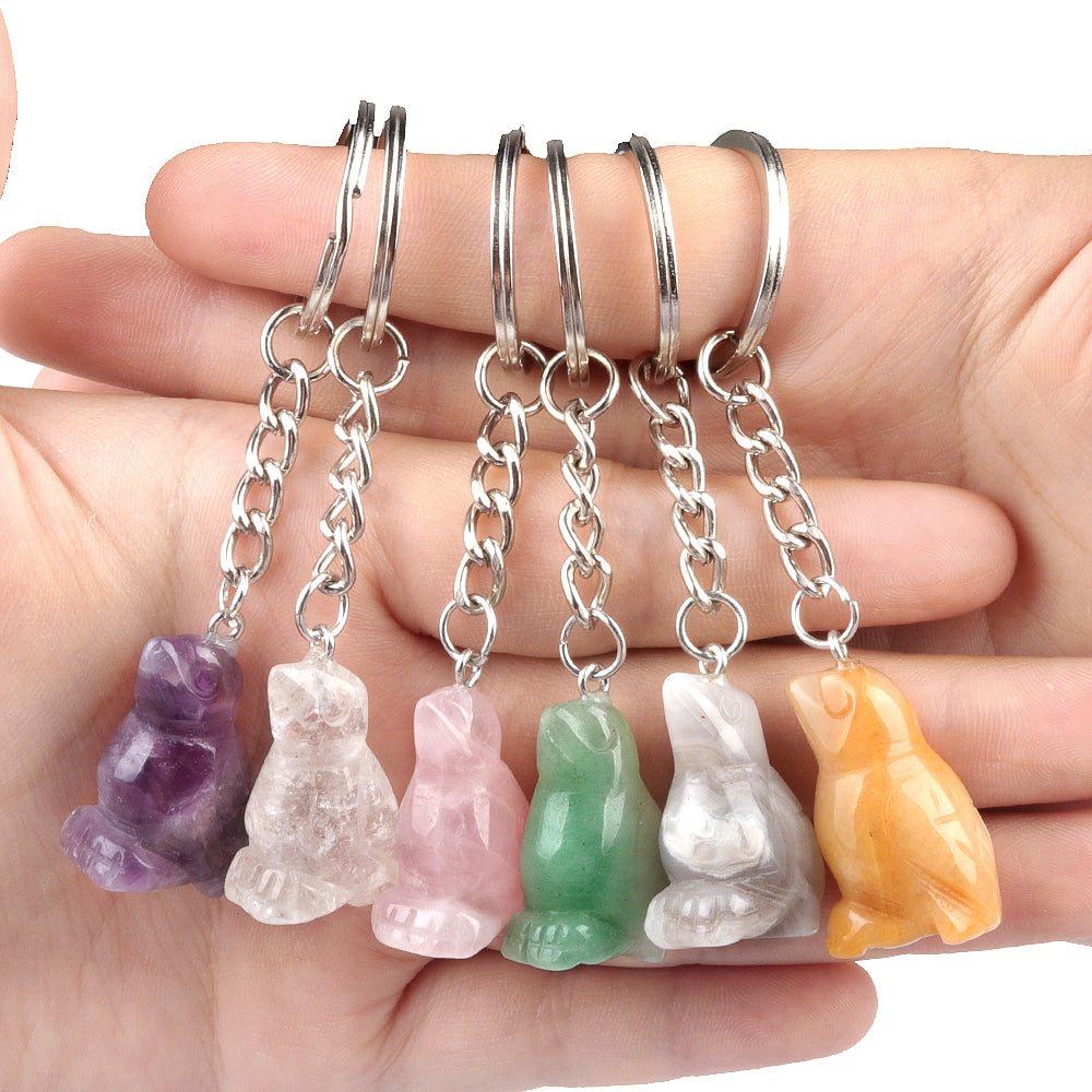 1.0Inch Handmade Craved  Gemstone Bird Animal Pendant Keychain #KC2317S-A1