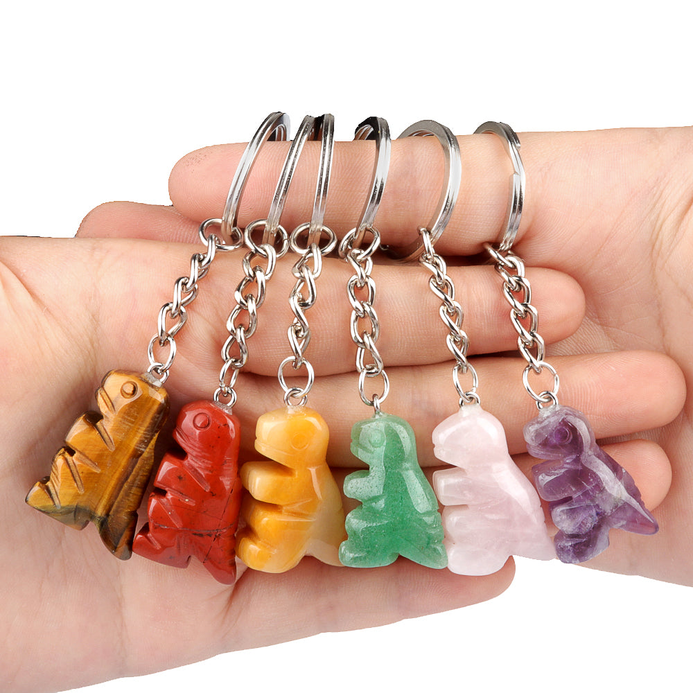 1.0Inch Handmade Craved  Gemstone Dinosaur Animal Pendant Keychain #KC2318S-A1