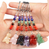 1.0Inch Handmade Craved Dinosaur Gemstone Pendant Keychain 7 Chakra Beads Chain #KC2318S-A4