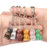 1.0Inch Handmade Craved Gemstone Cat Animal Pendant Keychain #KC2319-A1