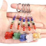 1.0Inch Handmade Craved Rabbit Animal Gemstone Pendant Keychain 7 Chakra Beads Chain #KC2320S-A4